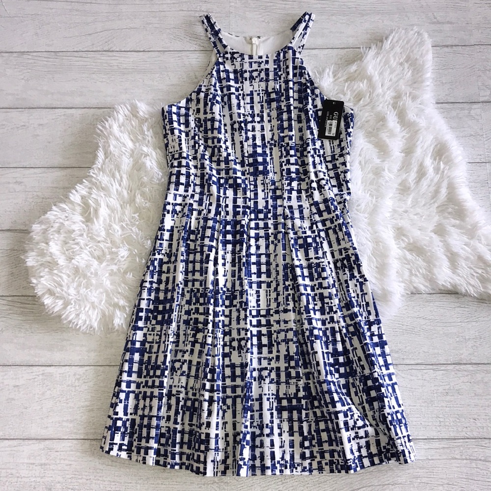NWT GUESS Blue & White Print Cocktail Dress 6